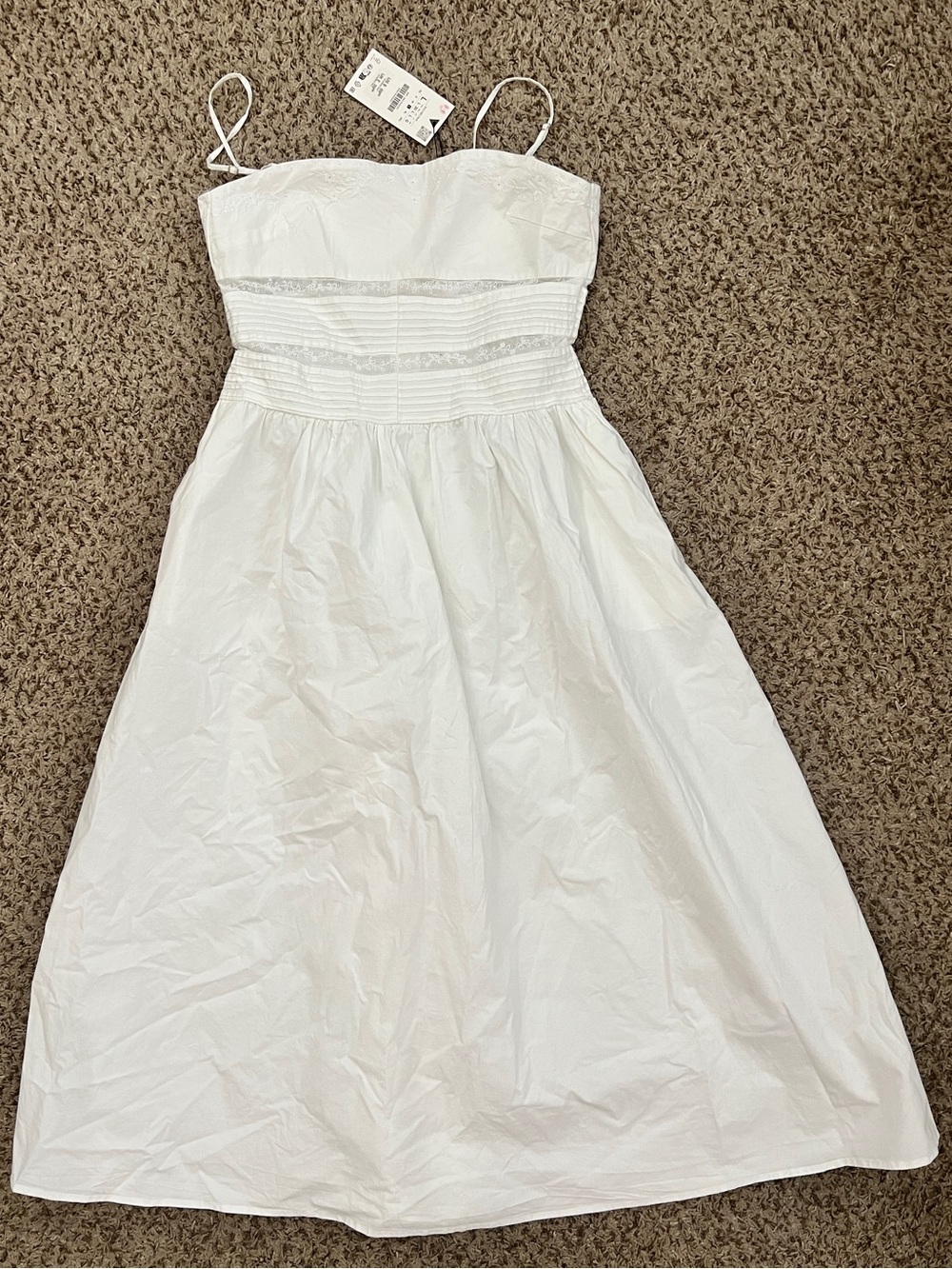ZARA White Embroidered Poplin Midi Dress Size L NWT